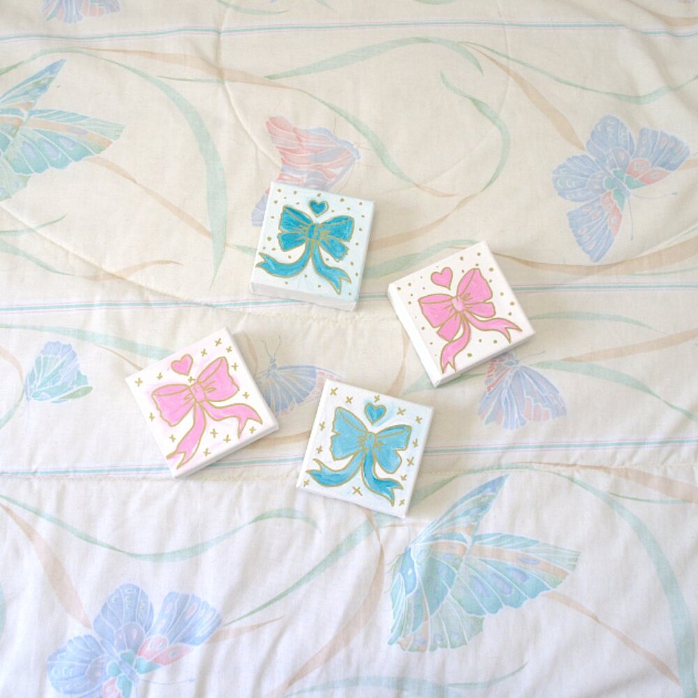 Pink Hand-Painted Mini Bow Canvas